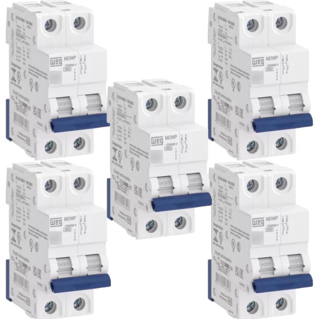 KIT 5 UNIDADES - WEG DISJUNTOR BIPOLAR DIN 32A (MDW-C 32A 2 POLOS)