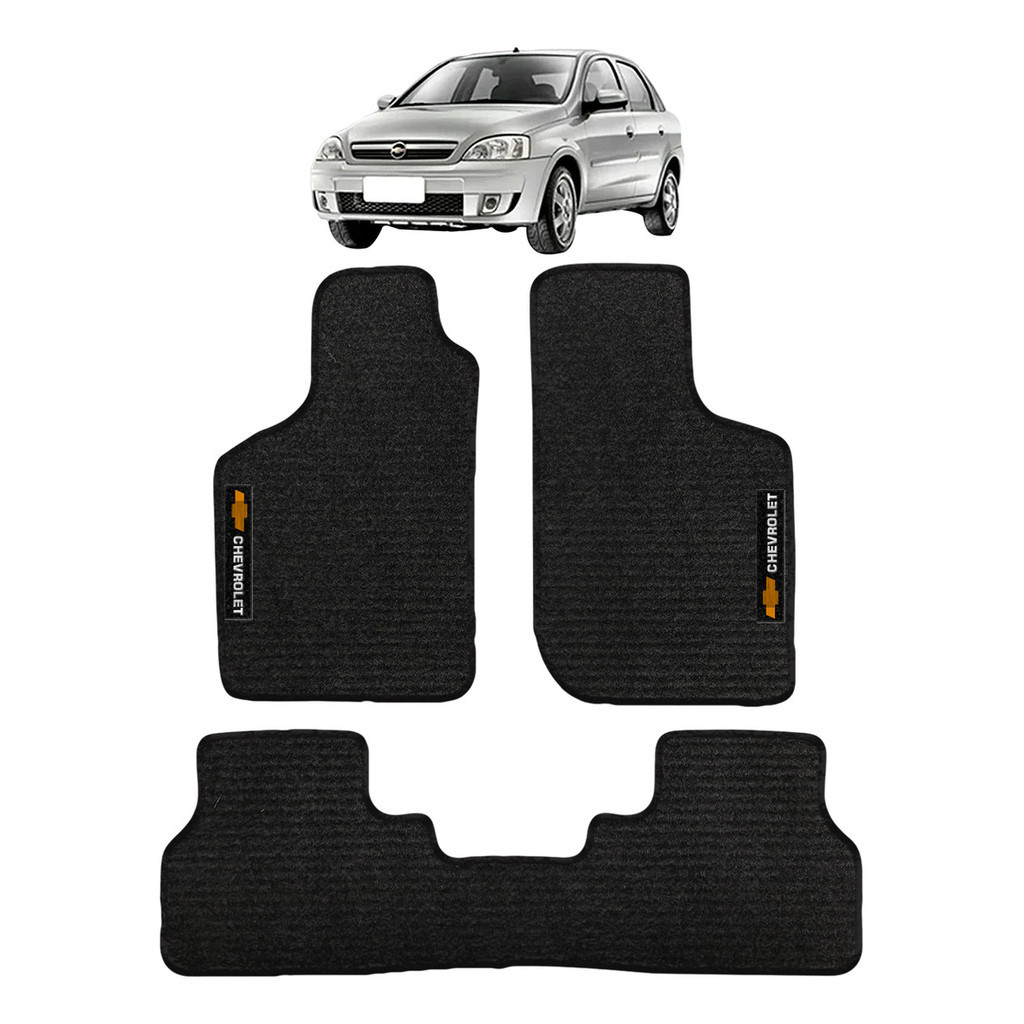 Kit de tapetes 3 peças específico Corsa 2002 ... 2012 Carpete Preto