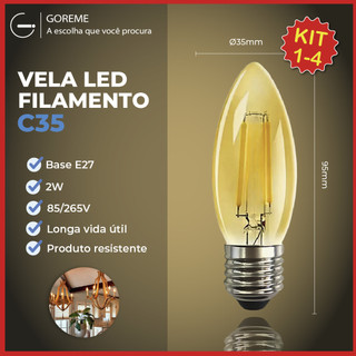 Kit 4 Lâmpada Filamento Vela Led E27 Luz Quente C35 2W Amba Retro Vintage 2200K 110V-220V Bivolt em Oferta na Shopee