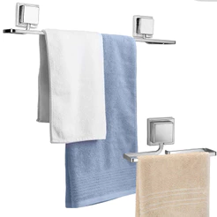 Kit Acessórios Banheiro Porta Toalha Rosto Banho Sem Furo Dupla Face 3M Cromado Arthi