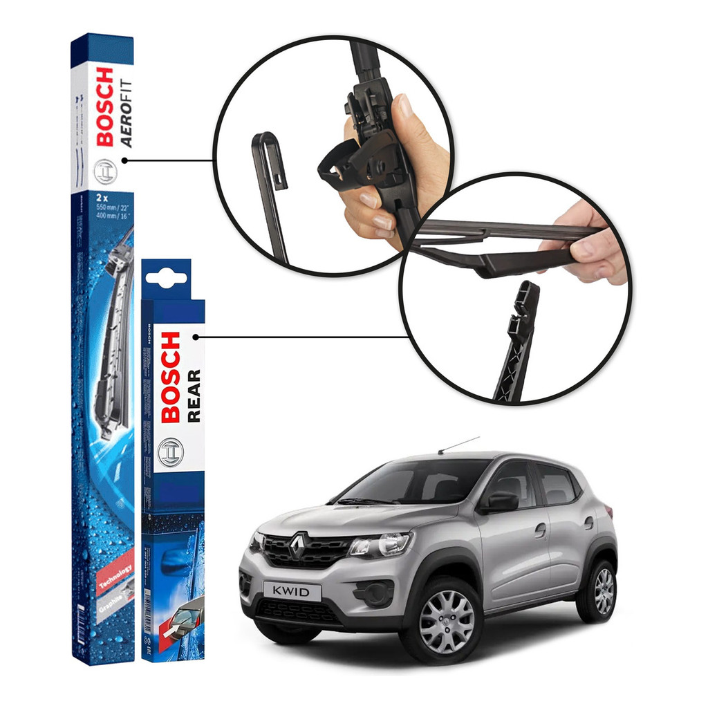 Kit 2 Palhetas Dianteiras Aerofit + Traseira REAR Original Bosch Renault Kwid 2017 A 2022