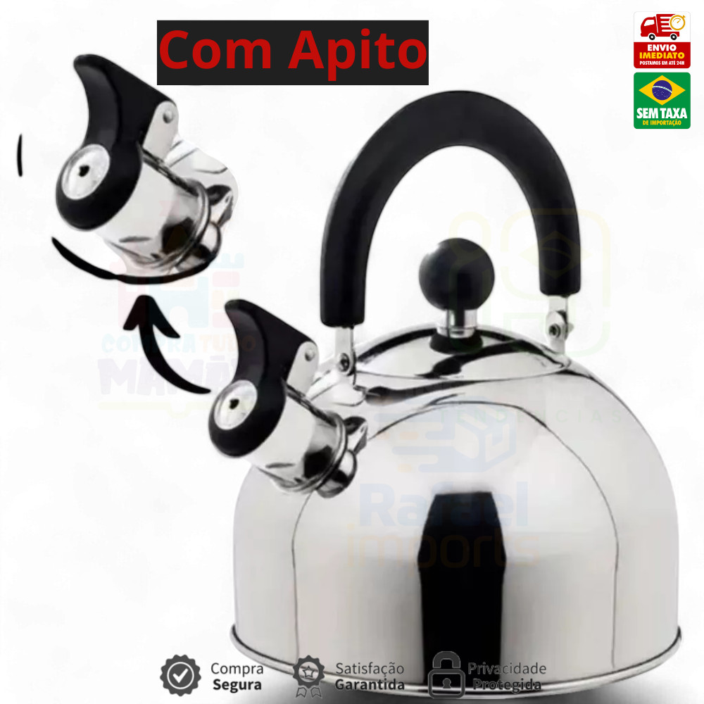 Chaleira Inox 2L com Tampa Alça Térmica e Apito para Café Cha Bebidas em Oferta na Shopee