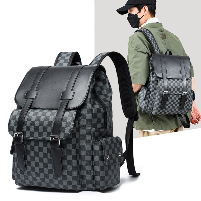 Mochila escolar masculina de grande capacidade mochila de couro da moda coreana