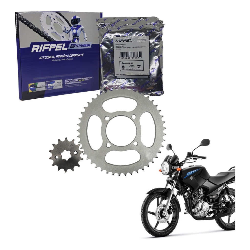 Kit Relação Transmissão Factor Ybr 125 2003 2004 2005 2006 2007 2008 2009 2010 2011 A 2016 Riffel em Oferta na Shopee