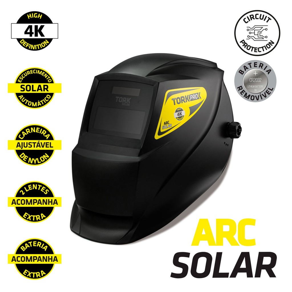 Máscara de Solda Automática Arc Solar 4K Msea-601 + Bateria e Lente Super Tork
