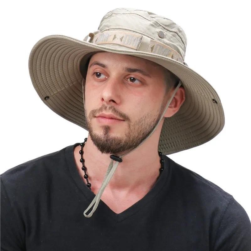 Verão Masculino Balde Chapéu Ao Ar Livre Proteção UV Aba Larga Panamá Safari Caça Caminhadas Malha Pescador Praia Protet em Oferta na Shopee