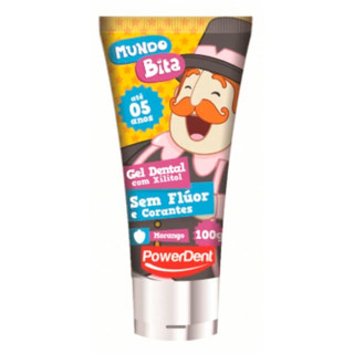 Creme Dental PowerDent Sem Flúor com Xilitol Mundo Bita Morango 100g em Oferta na Shopee