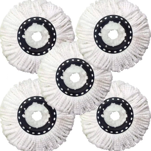Kit 5 Refil Microfibra Universal Mop Giratório 360 Limpeza Esfregão 16cm Lavável Máquina Absorção