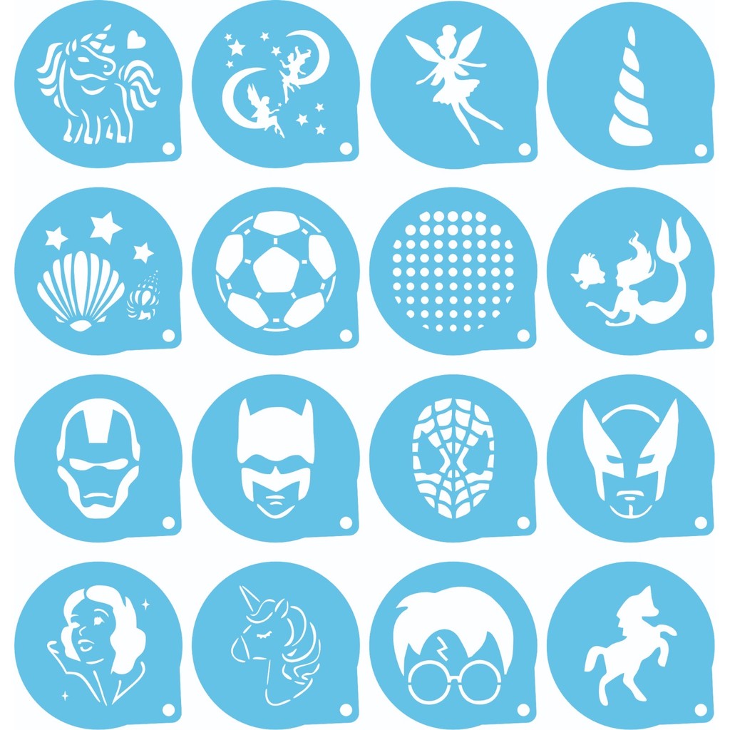 Kit 64 Peças Stencil Infantil – Pintura Facial Artesanato e Decoração