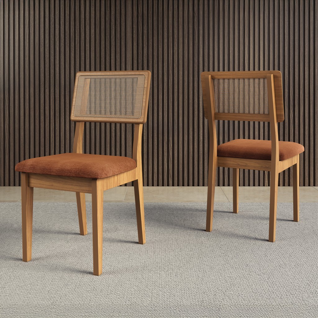 Kit 2 Cadeiras 100% Mdf Estofadas com Encosto em Tela Freijó/Vermelho Veronese J26 - Dalla Costa em Oferta na Shopee