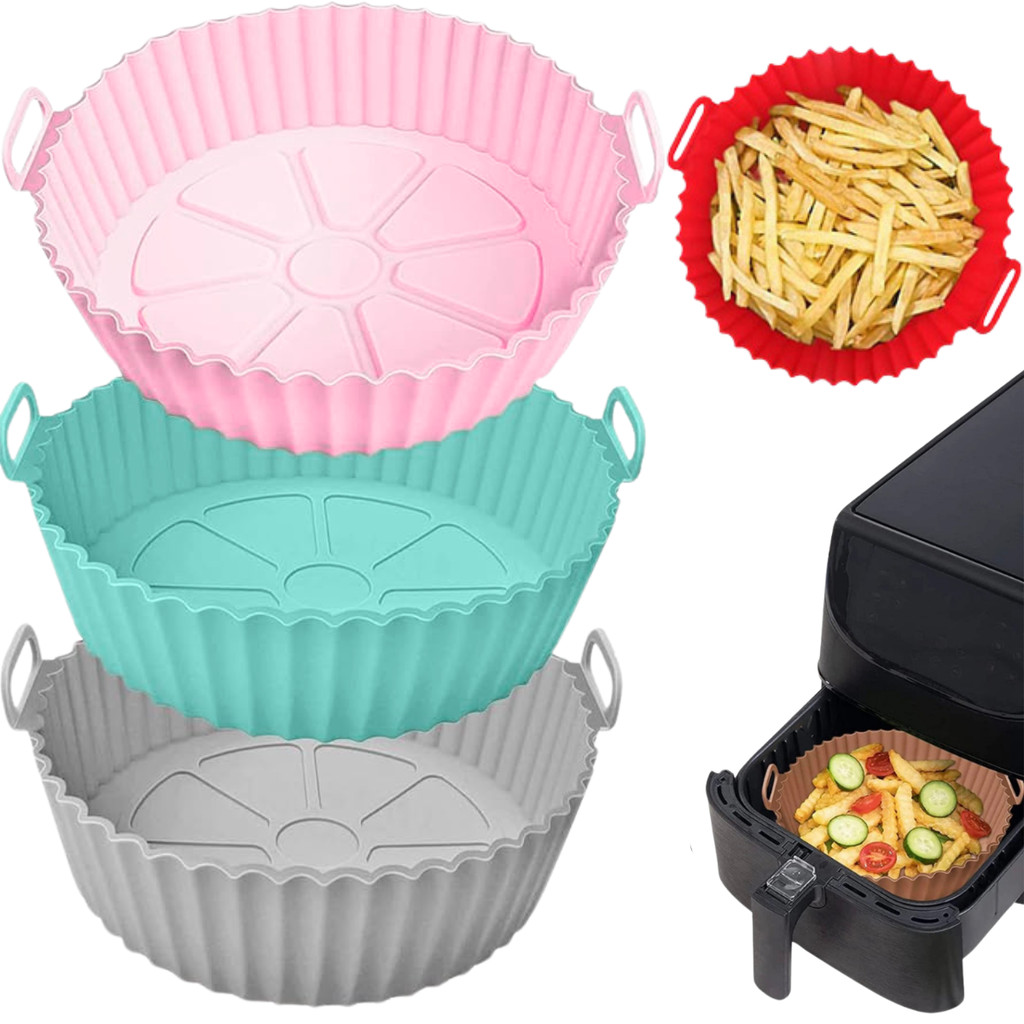 Forma de Silicone Air Fryer Fritadeira Forno Utensilio Cozinha Com Alça vai no Micro ondas