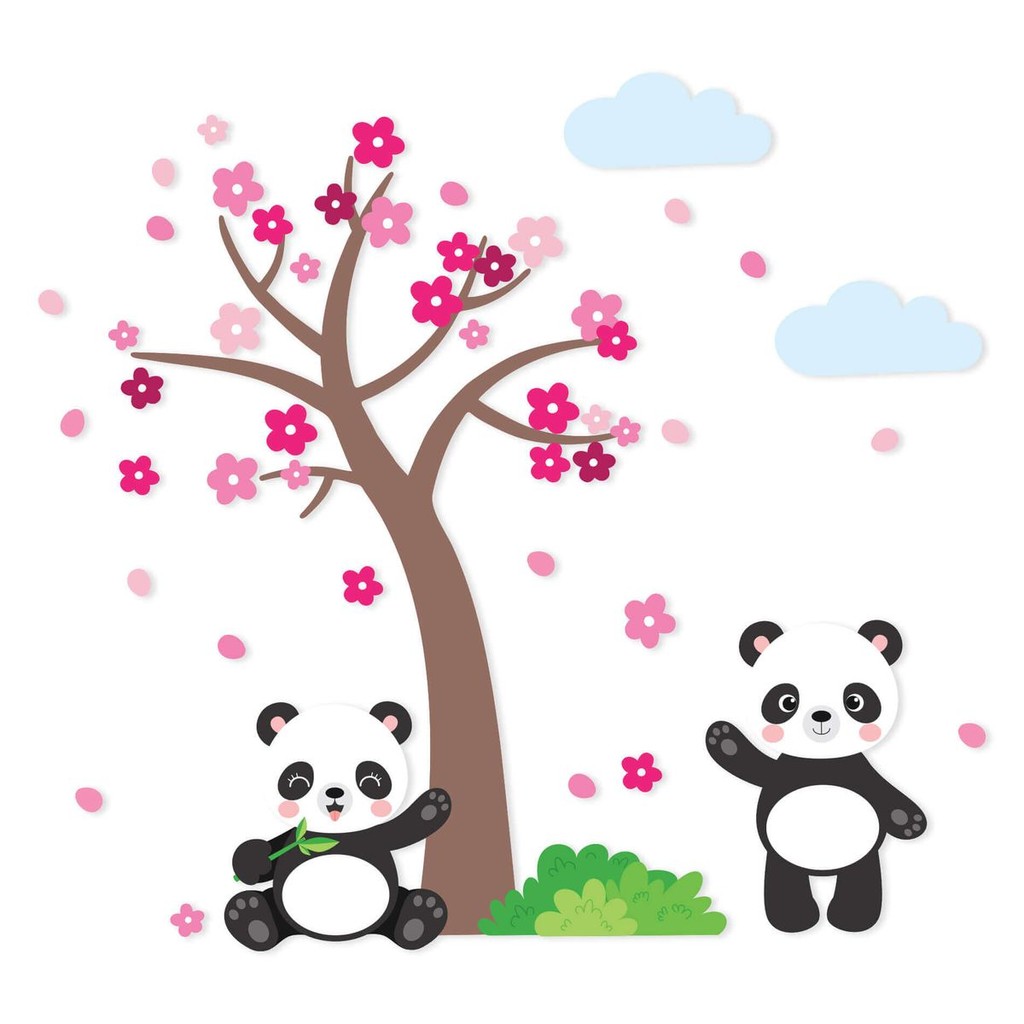 Adesivo de Parede Animais Panda Árvore de Cerejeira Infantil