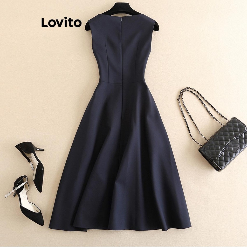 Lovito Vestido Elegante Com Costura Em Tecido Liso Para Mulheres LNL74404 - Women Clothes