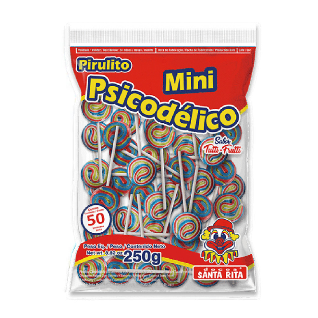 Pacote De Pirulito Mini Psicodélico Festa C/50 Unidades Santa Rita em Oferta na Shopee
