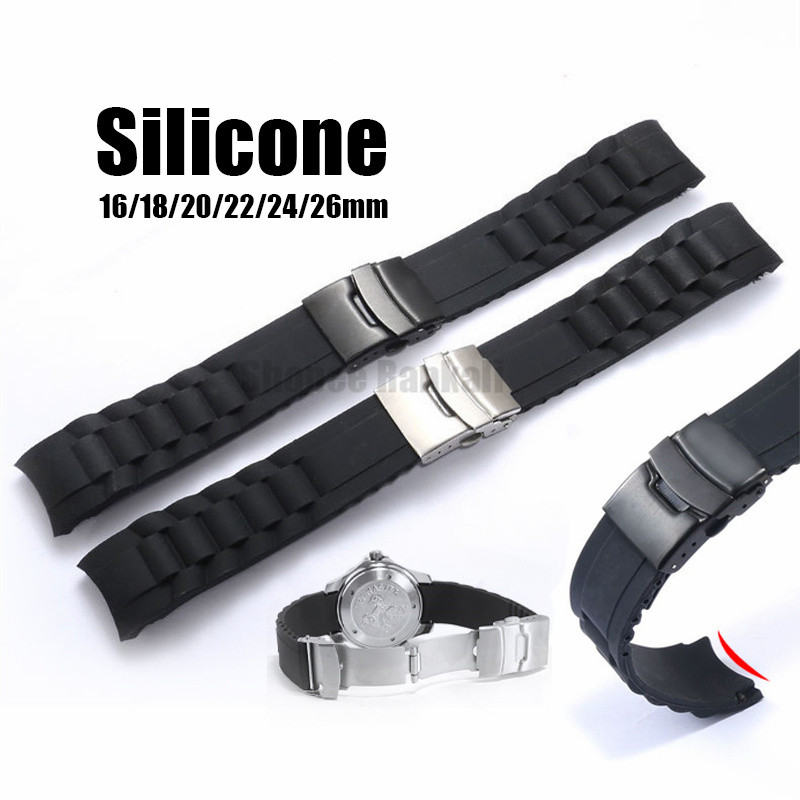 Pulseira De Relógio De Borracha De Silicone Com Extremidade Curvada 16mm 18mm 20mm 22mm 24mm 26mm Macia Universal Fivela