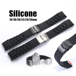 Pulseira De Relógio De Borracha De Silicone Com Extremidade Curvada 16mm 18mm 20mm 22mm 24mm 26mm Macia Universal Fivela