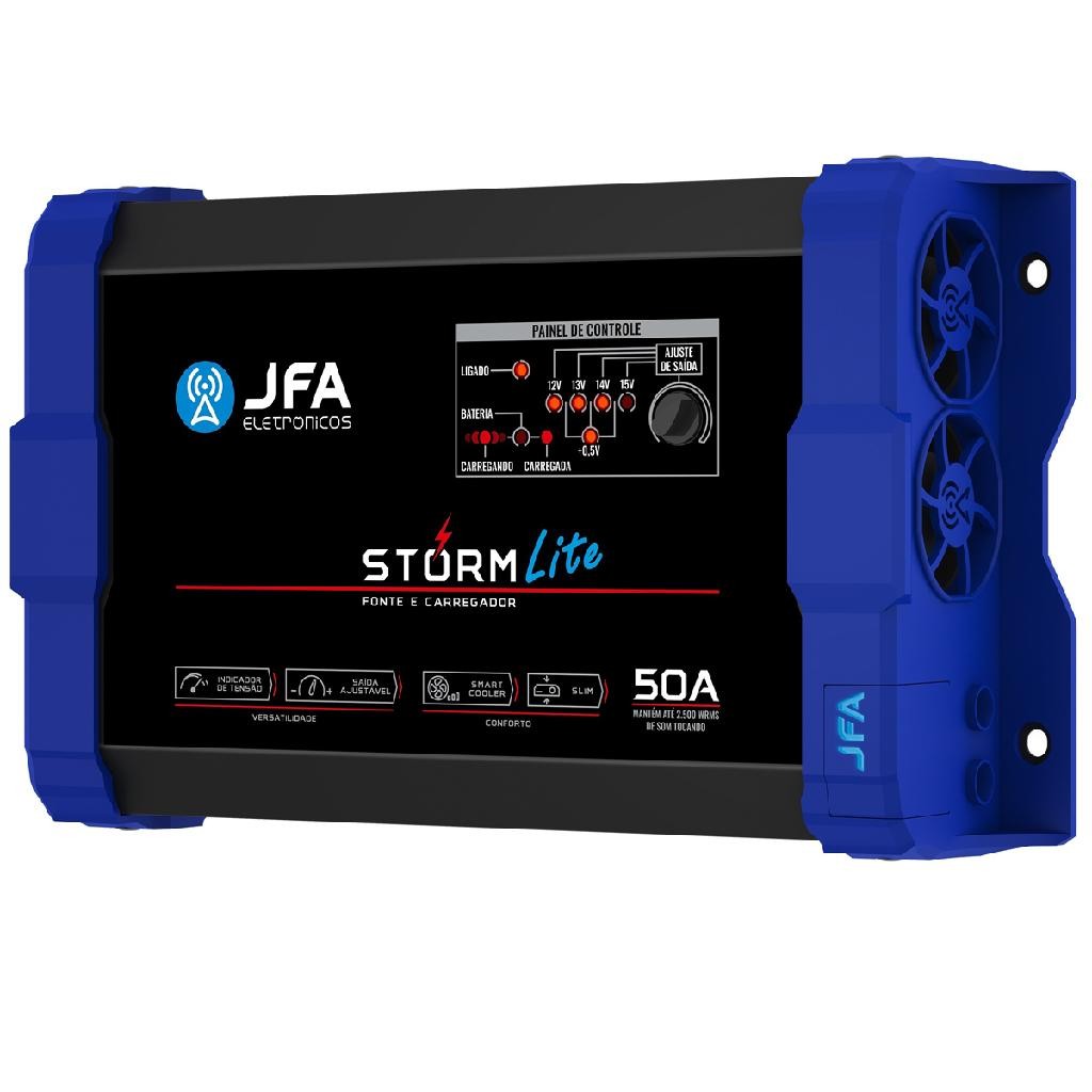 Fonte JFA Storm Lite 50A Bivolt Carregadora de Bateria De Trio Paredão Som Automotivo Festa Show - Spare Parts and Accessories for Vehicles