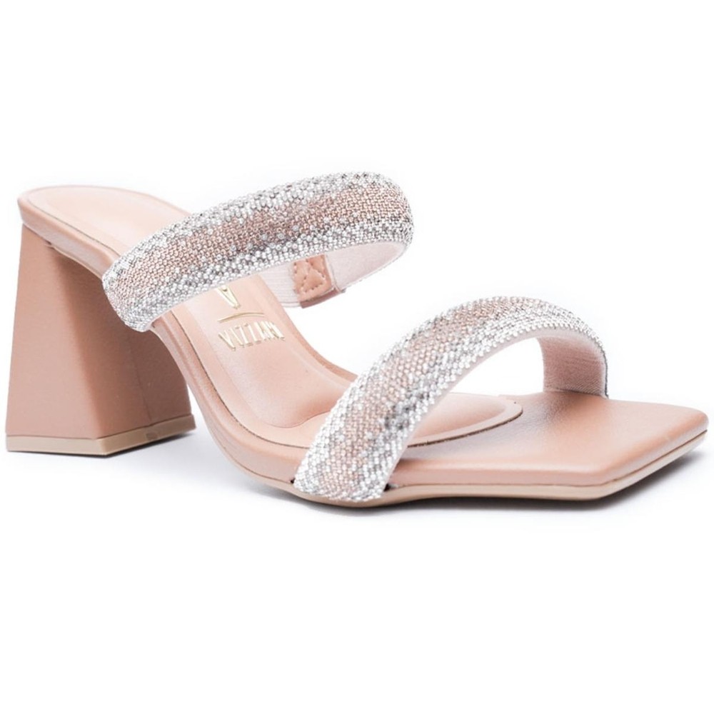 Sandália Vizzano Salto Bloco Strass Feminino - Caramelo