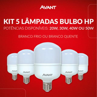 Kit 5 Lâmpadas Led Bulbo Hp 20w  30w 40w e 50w 3000k a 6500k E27 - 110v/220v Avant em Oferta na Shopee