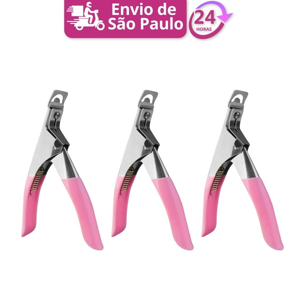 Kit com 3 Alicates Cortador De Unhas Uv Gel Tips Acrílicas Postiças Profissional Manícure Mãos