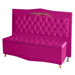 Kit Cabeceira De Cama Box E Calçadeira Baú Madri Casal 140 Cm Suede Rosa Pink Do Lar Móveis E Decoração