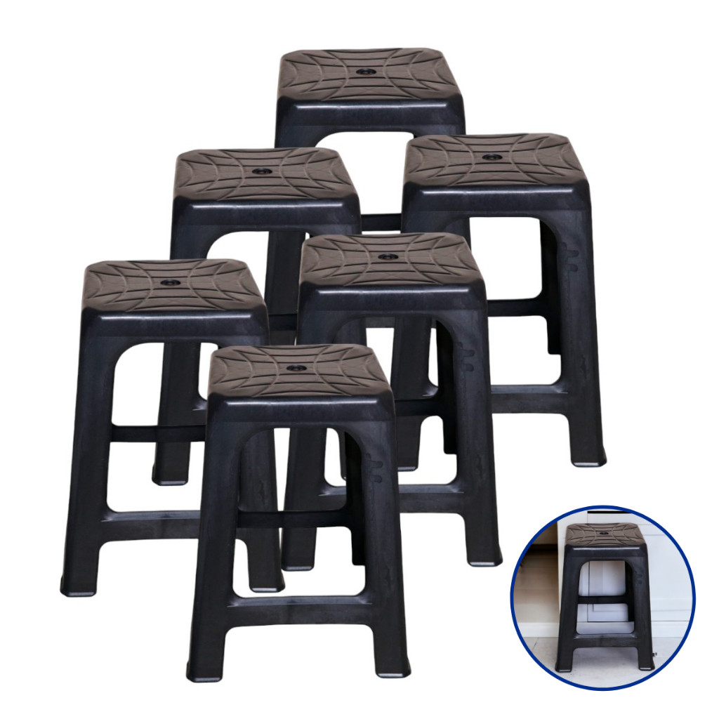 Kit 6 Banquetas Pretas Altas de Plástico para Cozinha e Bar Reforçado Suporta Ate 110kg Re...