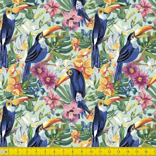 Tecido Tricoline Digital Tucanos Costura Artesanato Patchwork Pano DIY Ateliê Bolsa Criatividade