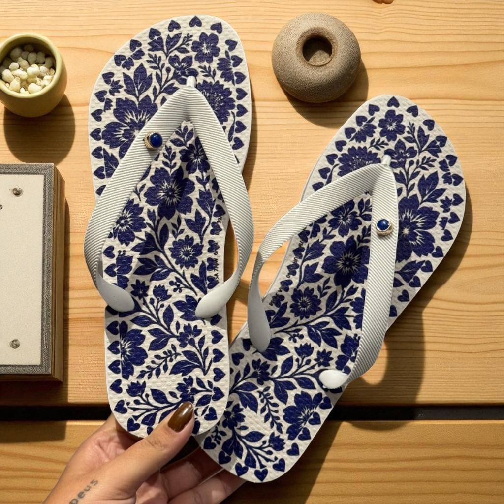 Chinelo Feminino Estilo Atemporal Azul Branco Confortável e Estiloso