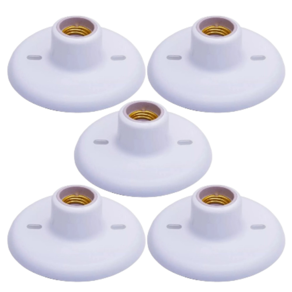 KIT 5 PLAFON SUPORTE LAMPADA BOCAL BRANCO PORCELANA