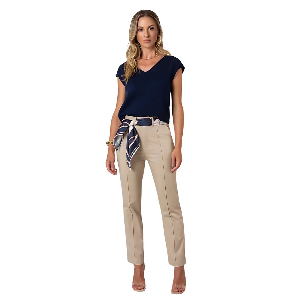 Calça Agata Straight Corpped Com Cinto Flor De Lis