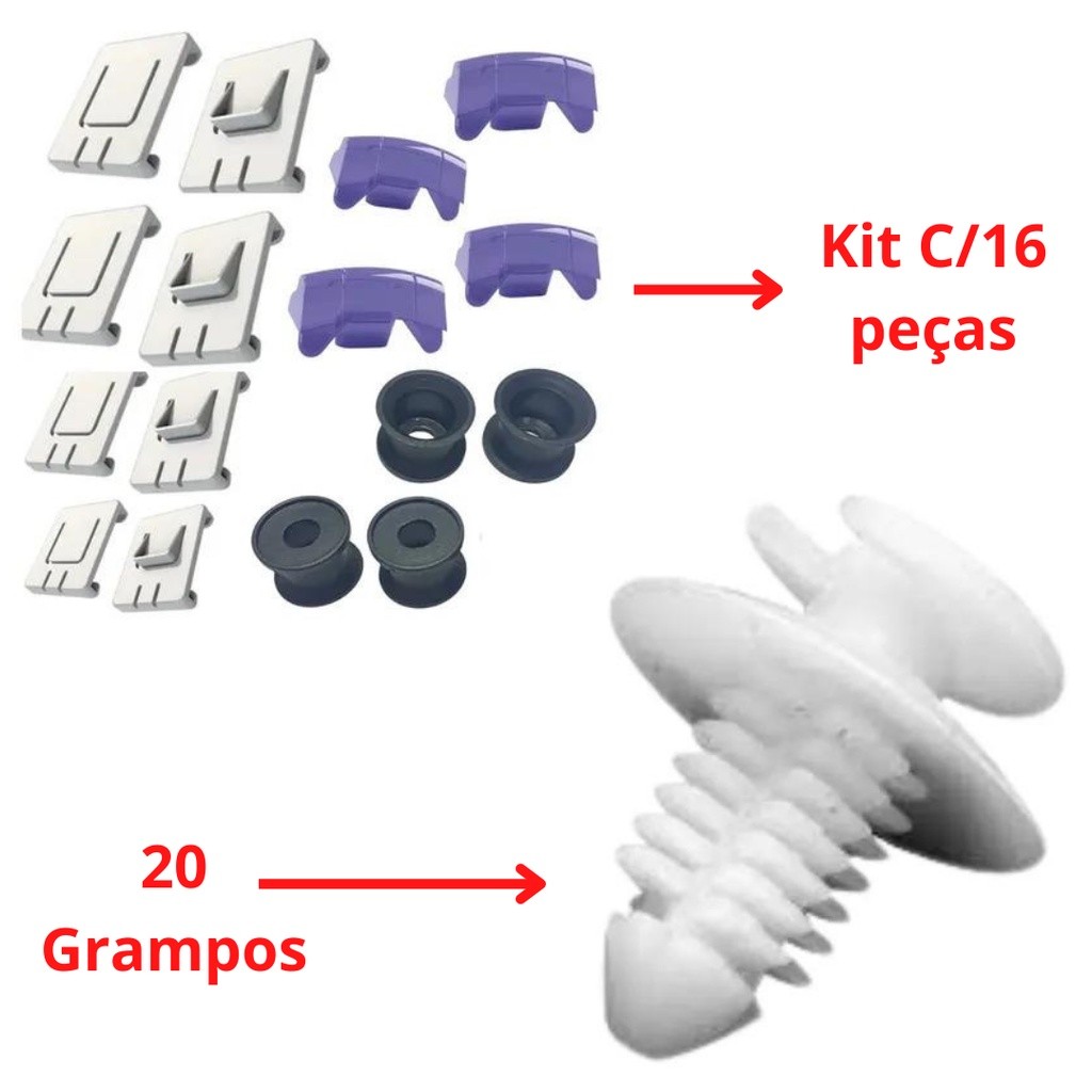 Kit Grampo Trava Trilho Do Banco + 20 Presilhas Forro Porta Gol Parati Polo Saveiro   Voyage Santana