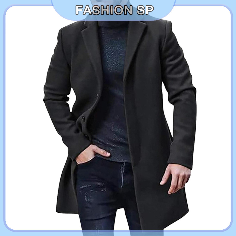 Casaco Masculino De Lã Formal Com Design De Peito Único