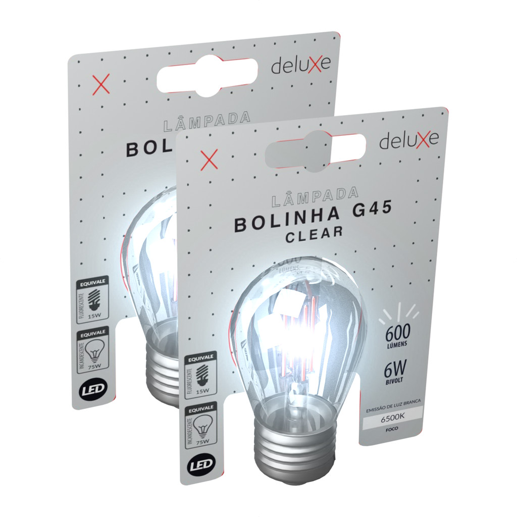 Kit 2 Lampada Led Bolinha G45 Clear 6w 6500K E27 Deluxe - Home & Living