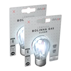 Kit 2 Lampada Led Bolinha G45 Clear 6w 6500K E27 Deluxe