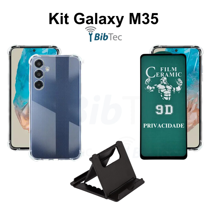 Kit Capinha Transparente + Película Privacidade Fosca + Suporte de Mesa para Sam