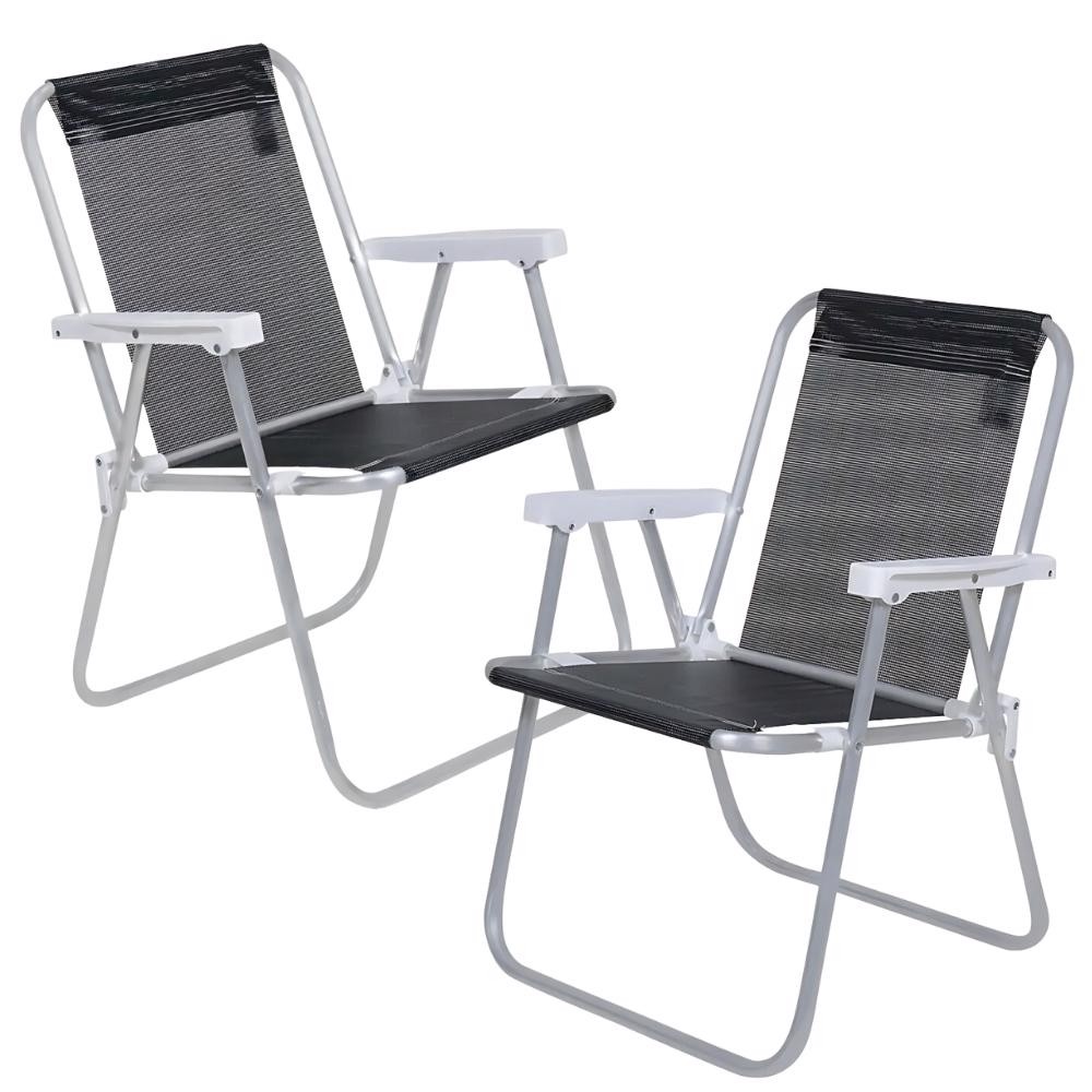 Cadeira de Praia Alta Sannet Aluminio Preta com 2 Unidades BEL - Home & Living