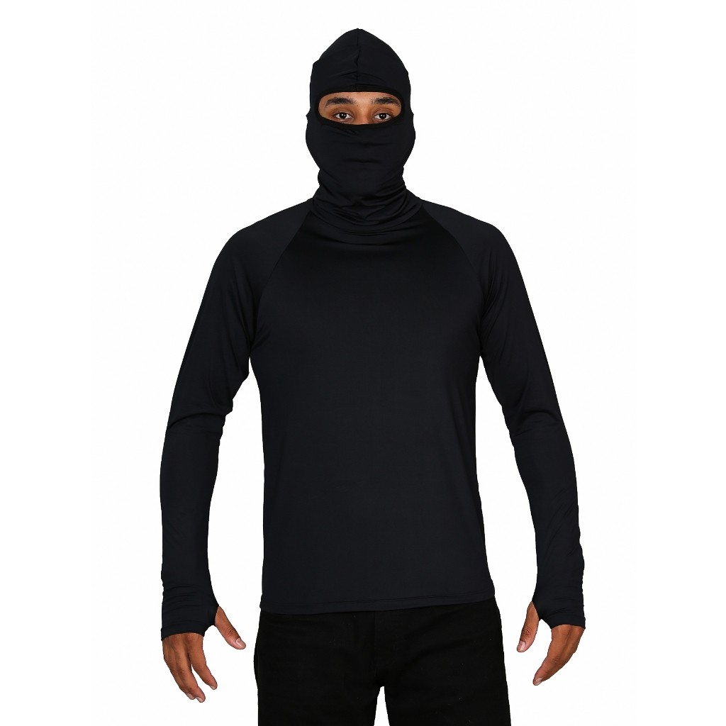Camisa Proteção Solar Uv Ninja Preto Pesca Touca Protege À Insetos