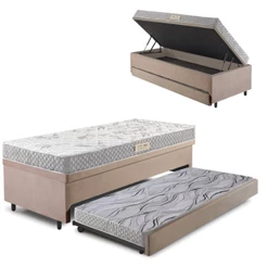 Bicama Box Baú Solteiro Com Colchão Ecoline D23 Ecoflex Suede Bege 88x188