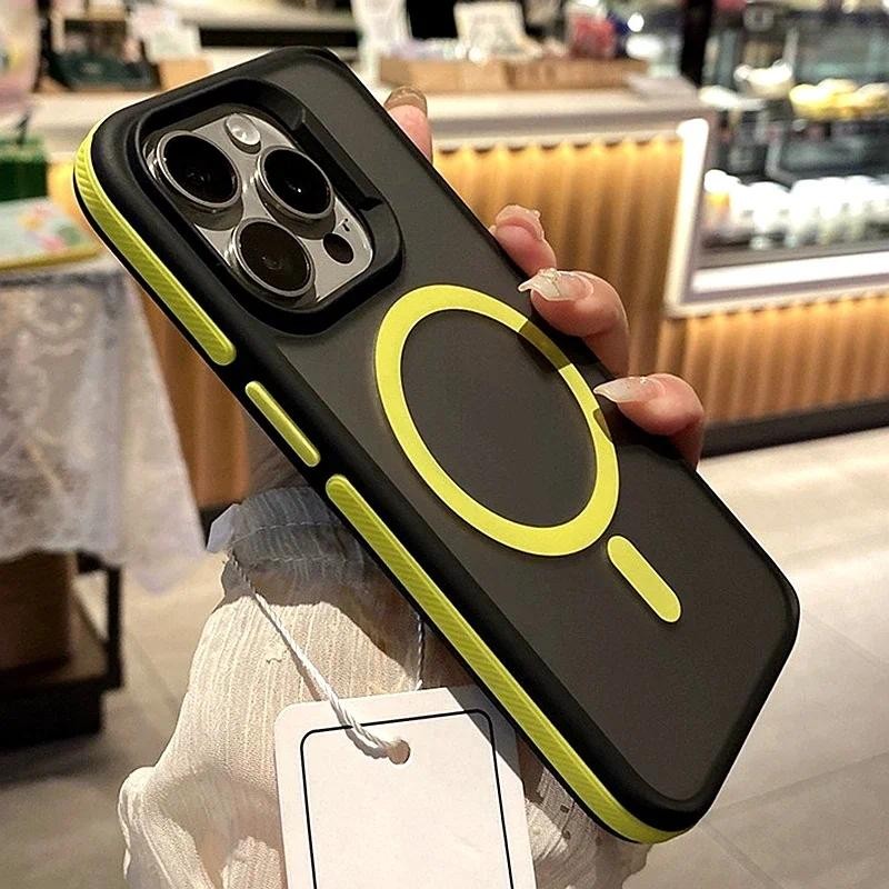 Luxo Fosco Caso De Telefone Para iPhone 11 12 13 14 15 16 Pro Max Plus Magnético Pára-Choques Volta Casos Capa