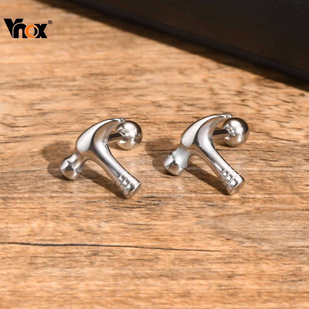 Brincos Pequenos De Martelo Vnox Para Homens , De Personalidade Hipoalergênicos De Aço Inoxidável , Presentes De Joias D