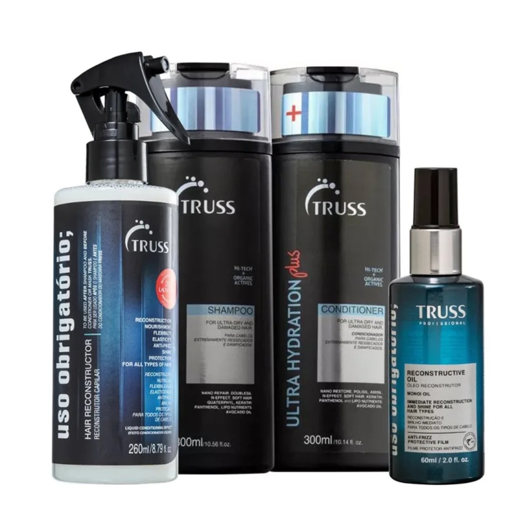 Kit Truss Ultra Hydration Plus-Shampoo 300ml+Condicionador 300ml+Uso Obrigatório Spray 260ml+Uso Obrigatório Óleo 60ml