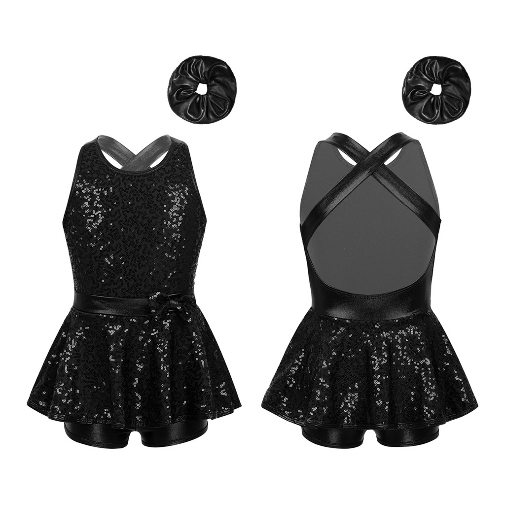 MSemis Crianças Meninas Jazz Dança Desempenho Traje Sem Mangas Lantejoulas Criss Cruz Volta Cintura Bowknot Collant Vest