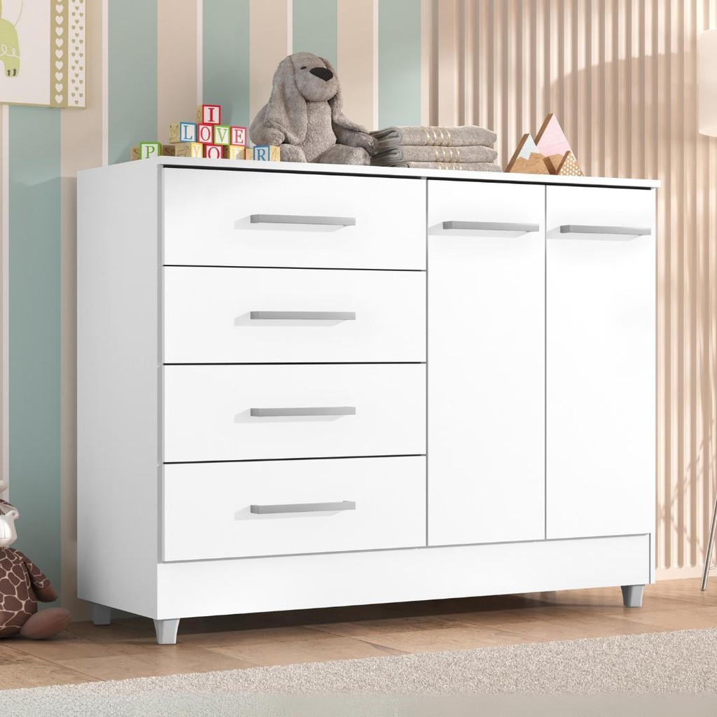 Comoda Infantil Gisele 4 Gavetas 2 Portas em Oferta na Shopee