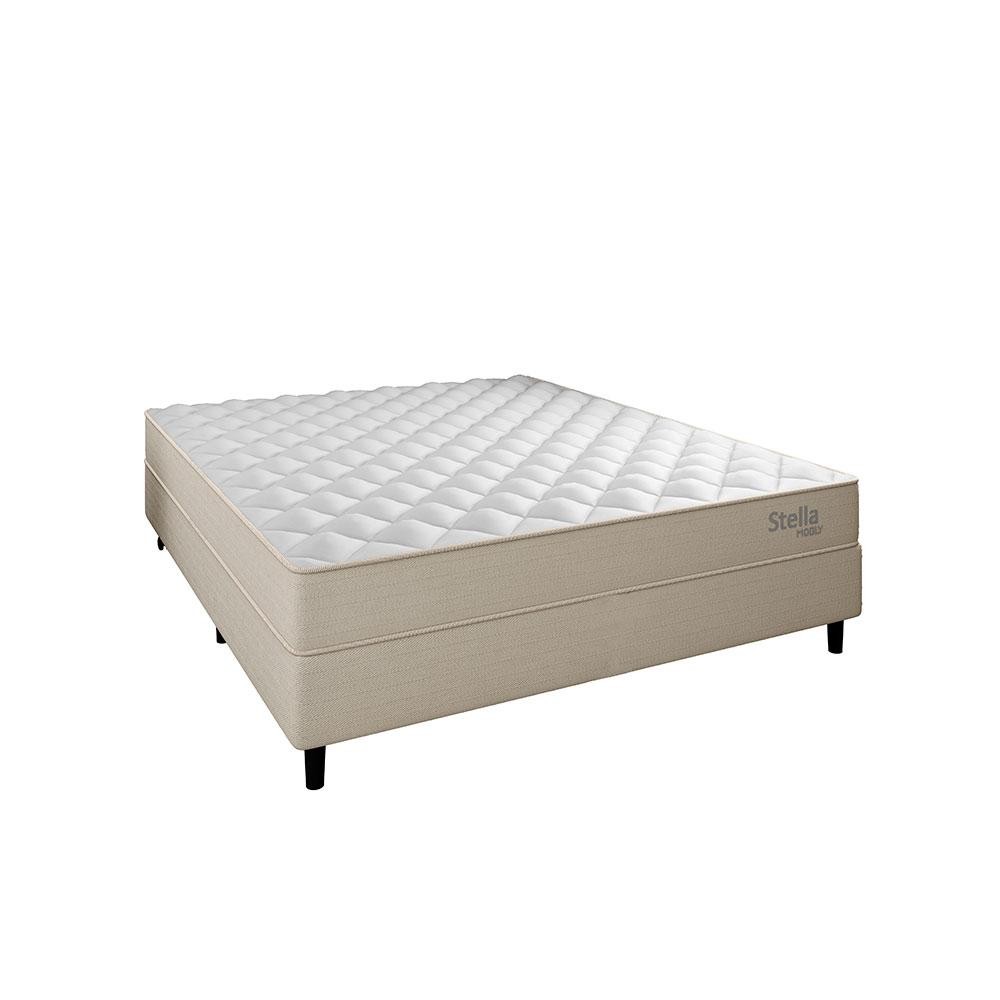 Cama Box com Colchão Casal Stella Molas Ensacadas (60x138x188) Bege em Oferta na Shopee