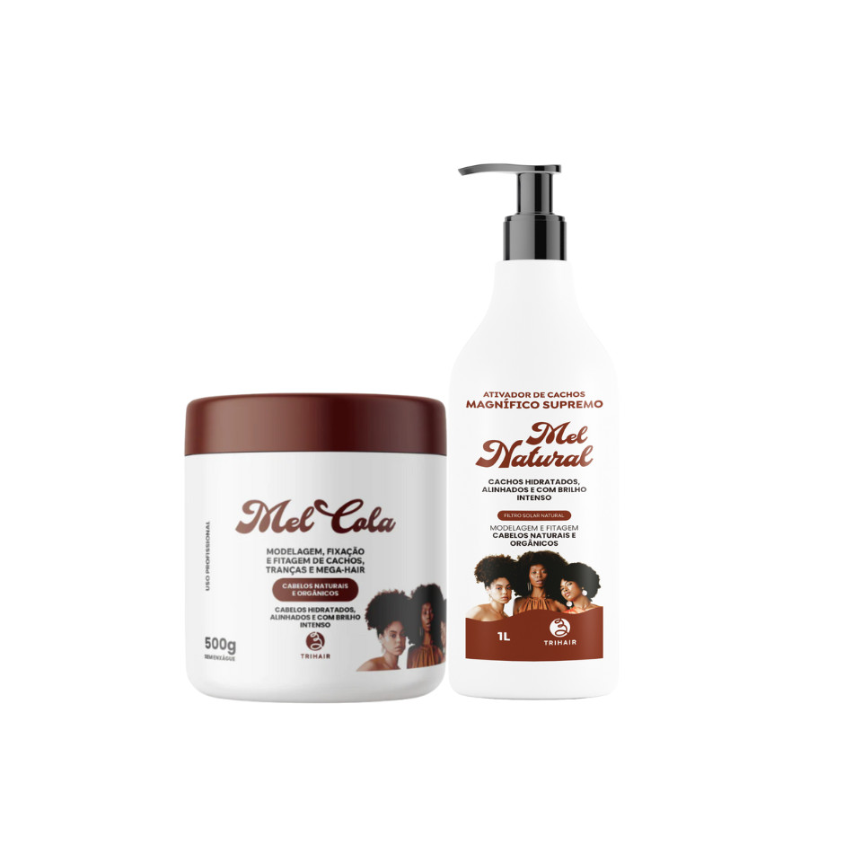 KIT ATIVADOR CACHOS MEL NATURAL 1L + MEL COLA 500G TRIHAIR