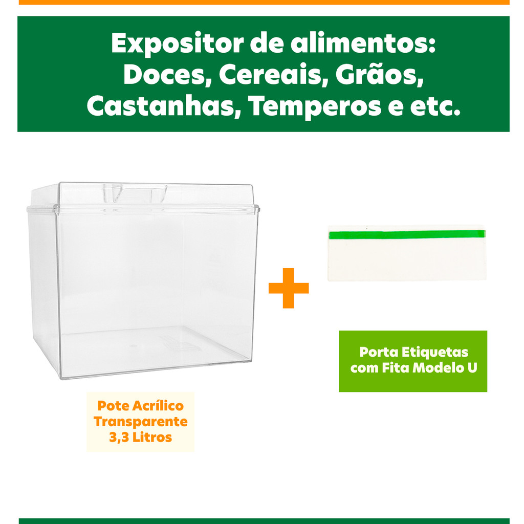 Kit 22 Potes Acrílico Quadrado com Tampa 3,3 Litros