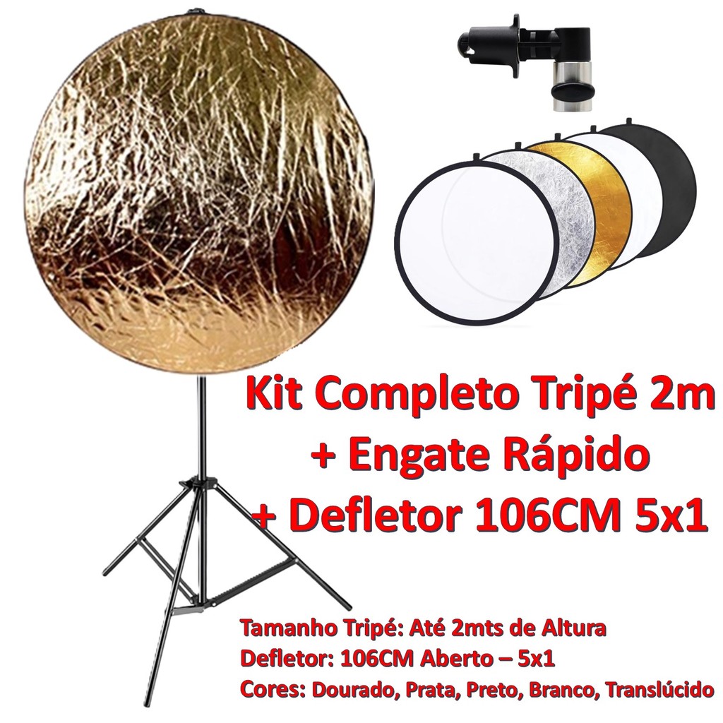 Kit Completo Rebatedor Defletor 106cm 5x1 Para Fotos Fotografia + Suporte + Tripé 2m em Alumínio em Oferta na Shopee