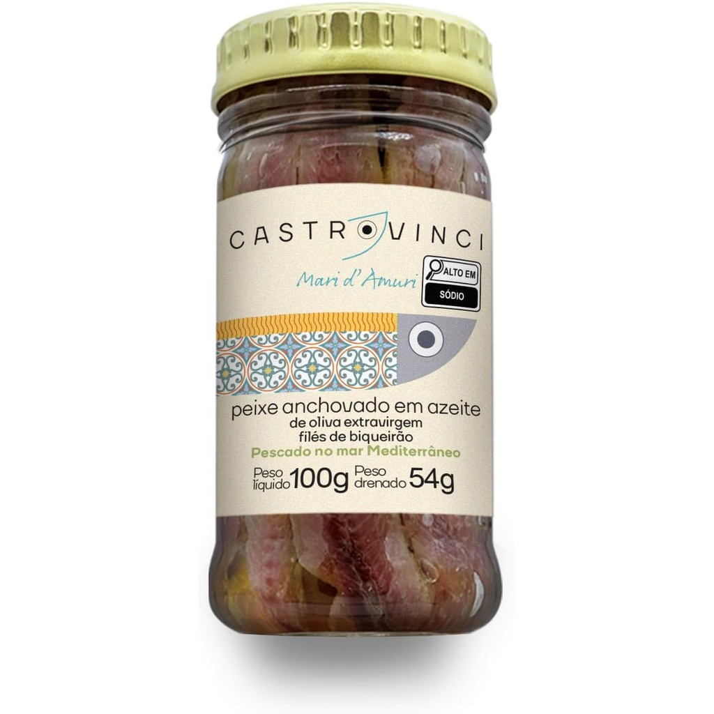 Filés De Anchovas em Azeite Extravirgem De Oliva Importado da Italia Vidro Castrovinci 100g