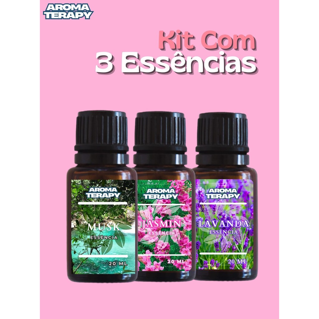 Kit com 3 Essências Hidrossolúveis | Para Umidificador e Difusor de Ar | Essências Aromatizantes de 20 ml
