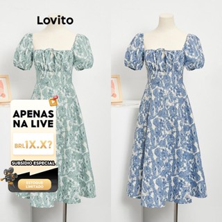 (LIVE STREAM SALE) Lovito Festa Vestido com Detalhe de Babados Plissados e Amarração Simples para Mulheres L77ED275 em Oferta na Shopee